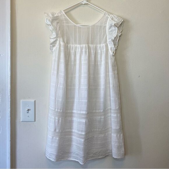 REBECCA MINKOFF Rose Flutter Sleeve Babydoll Lace Mini Dress White Sz Small - Picture 2 of 14